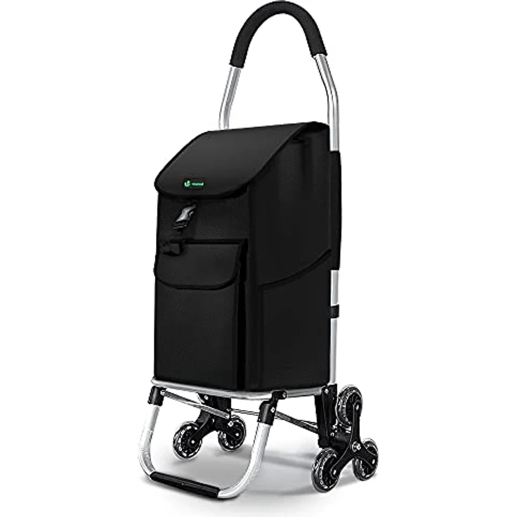 VOUNOT Aluminium Einkaufstrolley Treppensteiger, Trolly Einkaufswagen Klappbar, Hackenporsche mit 6 Räder, Wasserdicht, 45L, Schwarz – Bild 1