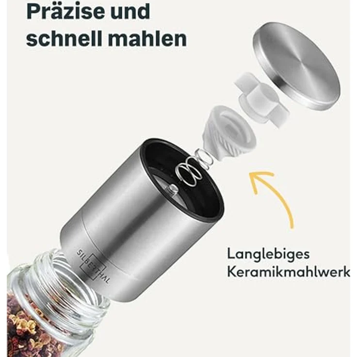 SILBERTHAL Salz und Pfeffermühle Set - verstellbares Keramikmahlwerk - Gewürzmühlen aus Glas und Edelstahl - Unbefüllt & Nachfüllbar – Bild 3