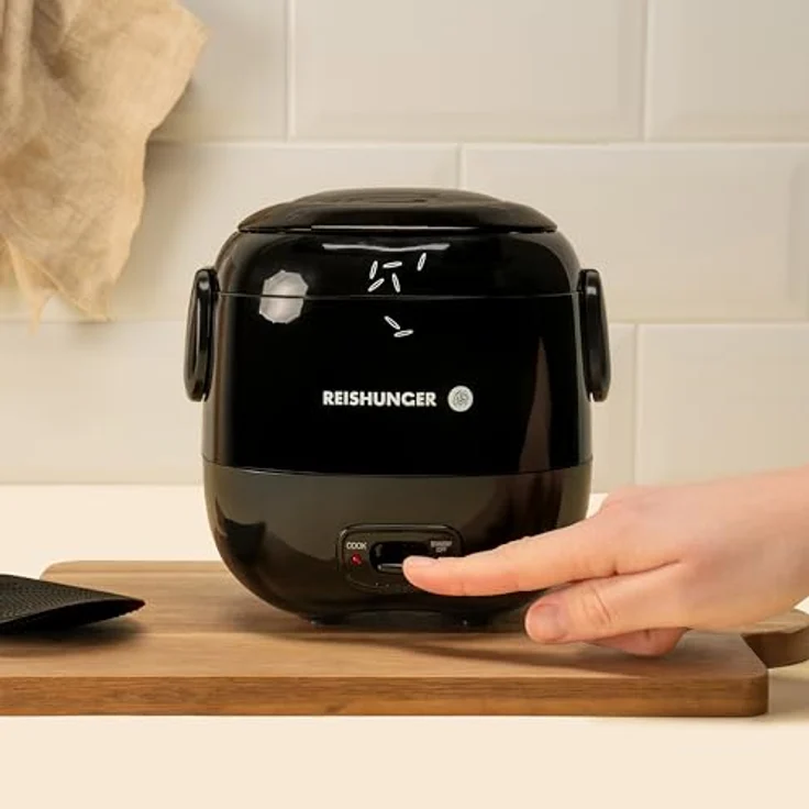 Reishunger Mini Reiskocher, schwarz | 0,3 L - 1-2 Portionen | Hochwertige Keramikbeschichtung - Premium Topf | Handliche Größe für kleine Haushalte und unterwegs – Bild 2