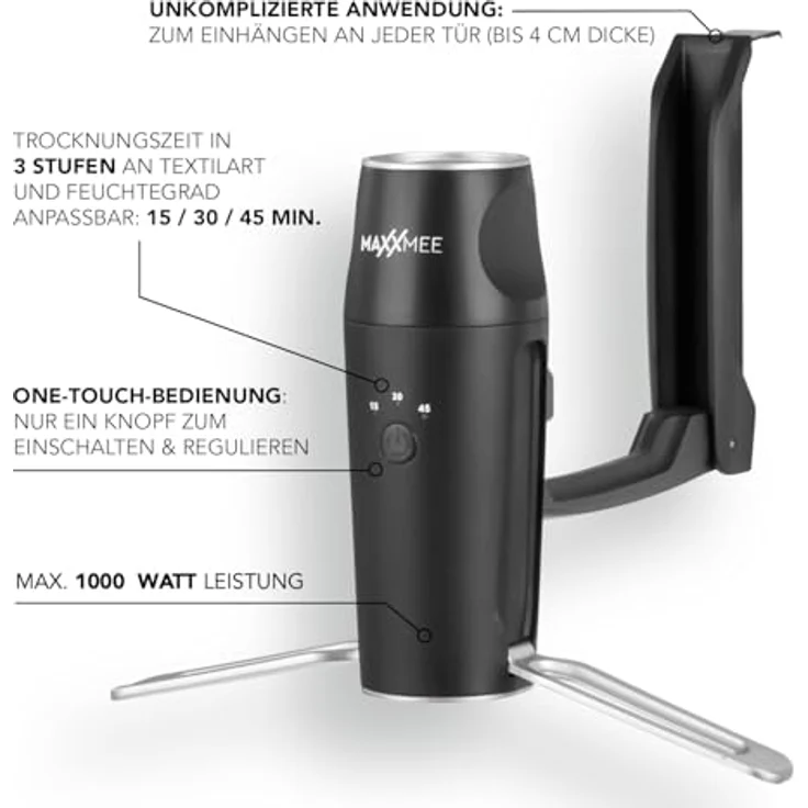 MAXXMEE Hemden- & Blusenbügler Kompakt 04067, 3 Stufen Trocknungszeit, schwarz-silber – Bild 4
