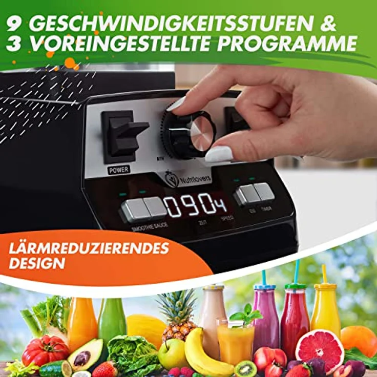 Nutrilovers NUTRI-BLENDER MAX Hochleistungsmixer 2000W Standmixer Smoothie - 2L Tritan, BPA-frei, 9 Stufen, Digital-Timer, inkl. Smoothie Rezeptbuch – Bild 4