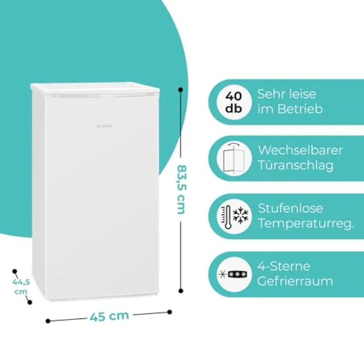 Bomann GS 7256, kleiner Gefrierschrank mit 60L, 4 Sterne-Gefrierfach, 3 Fächer, leise, wechselbarer Türanschlag, weiß – Bild 3