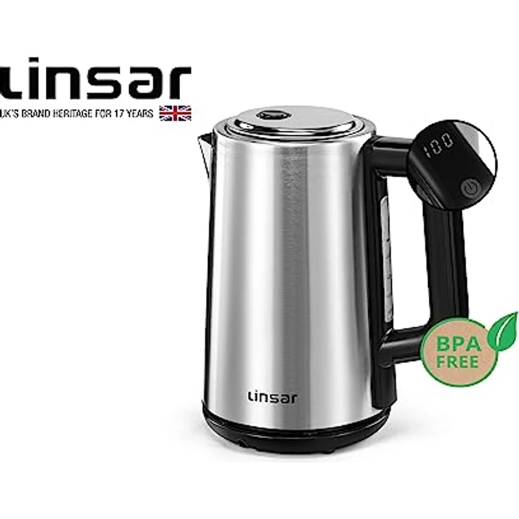 Linsar - Wasserkocher - Edelstahl-Optik - 1,7 Liter - Mit Touchfunktion, Warmhaltefunktion, 5 Temperatur-Einstellungen, Kalkfilter, Abschaltautomatik und digitaler Anzeige - 2200 Watt (Edelstahl) – Bild 2