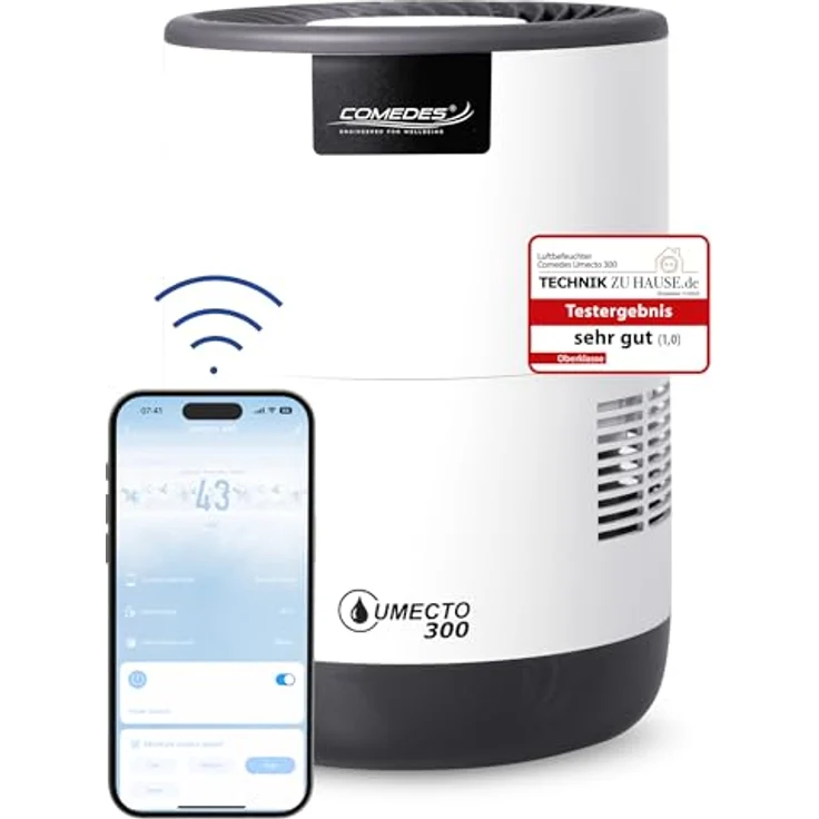 Comedes Umecto 300 Luftbefeuchter für Räume bis 45m², Kaltverdunstung, Tank 2,8 l, Smart-Home fähig, in 3 Farben mit Luftfeuchtigkeitsindikator – Bild 1