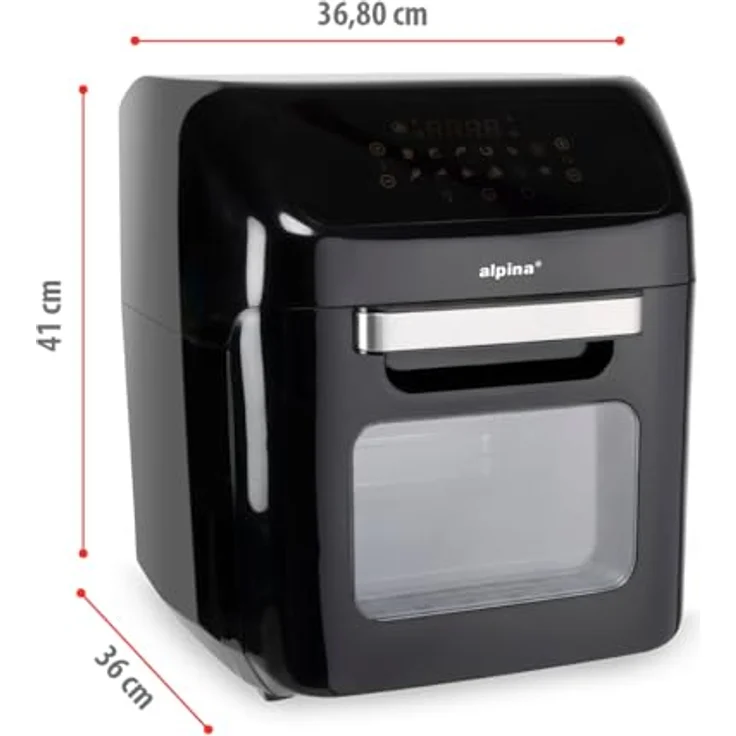alpina Heißluftofen und Heißluftfritteuse - Airfryer - Digitale Zeit- und Temperaturkontrolle - 1800 Watt - 12 Liter - Schwarz – Bild 2
