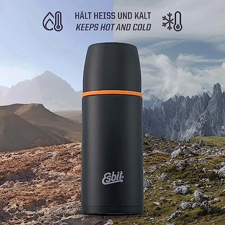 Esbit Isolierflasche, 0,5L, aus Edelstahl, inkl. zwei Trinkbecher, schwarz – Bild 5