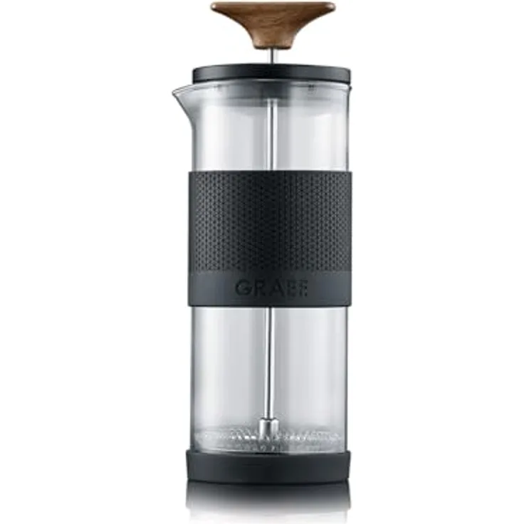 Graef MMS12, Milchaufschäumer mit Echtholzgriff, schwarz-transparent, bis zu 400 ml Milchschaum