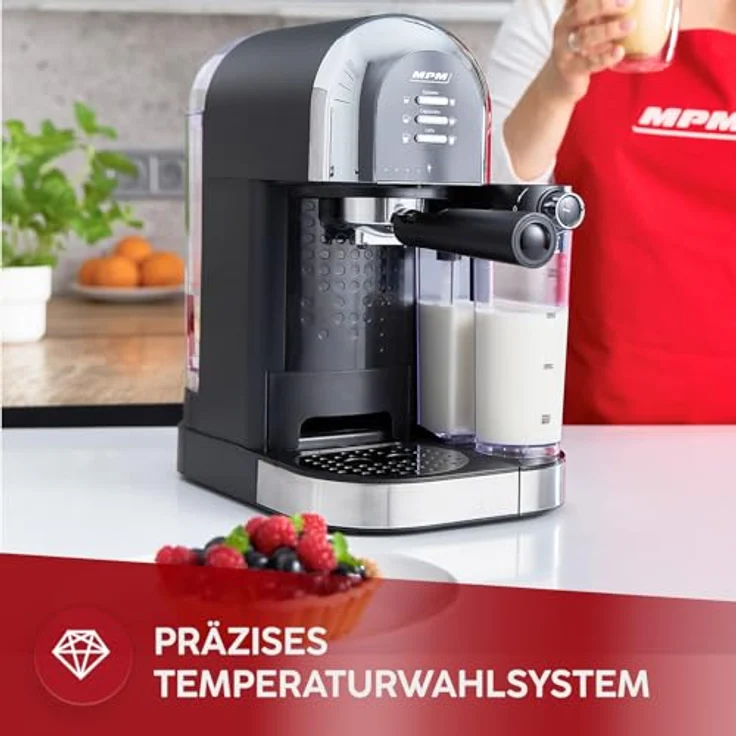 MPM MKW-14M Kaffeevollautomat mit 1470W Leistung, 15-Bar-Druckpumpe und integriertem Milchaufschäumer, Schwarz – Bild 7