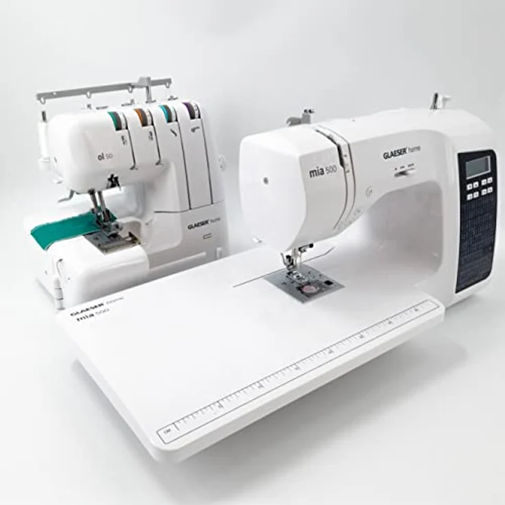 GLAESERhome Pro-Bundle, Nähmaschinen-Set mit mia 500 und ol 50 Overlock, 300 Stich-Varianten, Anschiebetisch – Bild 3