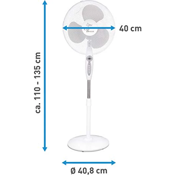 Ventilator mit Fernbedienung, Timer | Stand Standventilator CoolBreeze 4000 | Leise 40 cm Durchmesser, 50 Watt | Fan Windmaschine Weiss | für Bett, Schlafzimmer, Büro, Wohnung, Terrasse | von SUNTEC – Bild 3