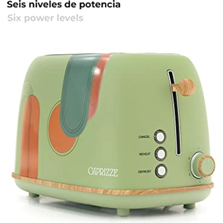 Caprizze Kaito Toaster, Doppelschlitz, extra breit, 6 Bräunungsstufen, Blumendekor, Holzeffekt, mattgrün – Bild 5