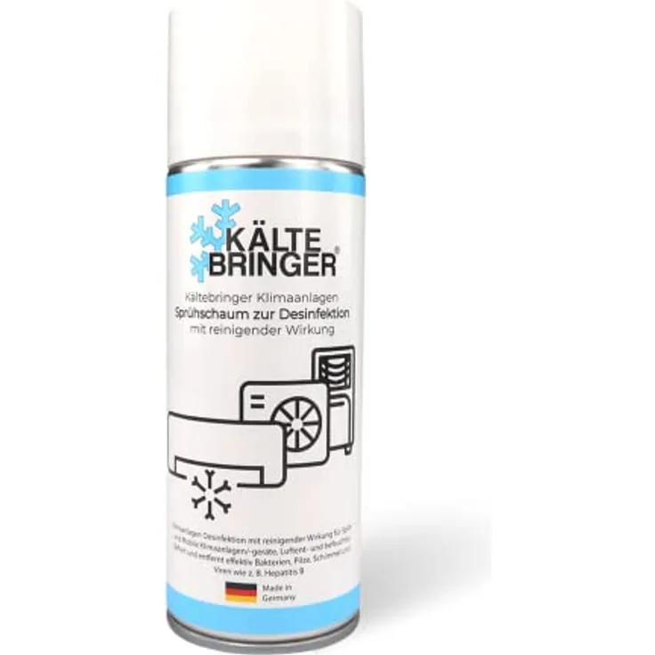 Kältebringer Klimaanlagenreiniger Schaum 400ml - Desinfektionsmittel für Splitgeräte und Autos, mit 60cm Sonde, entfernt Gerüche & Bakterien - Made in Germany