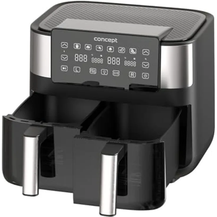 Concept FR8000 Luftfritteuse, 2850 W, 8 l, Schwarz/Silber, Heißluftfritteuse