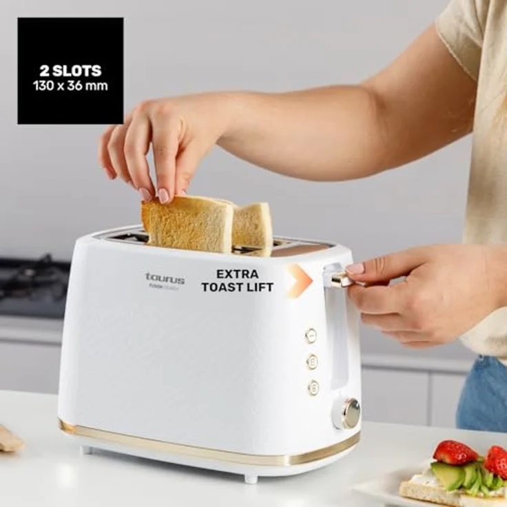 Taurus Fusion Crunch Toaster, 2 Schlitz Toaster mit 800 W, 7 Bräunungsstufen, Funktionen: Abbrechen, Aufwärmen, Auftauen, Selbstzentrierung, Krümelfach – Bild 5