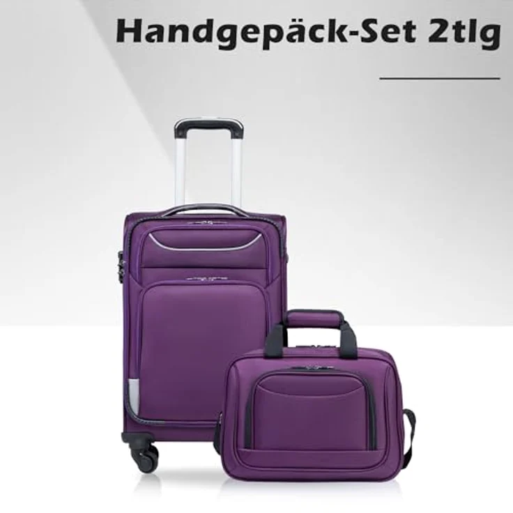 COOLIFE Handgepäck-Set 2tlg, Koffer Trolley mit 4 Rollen, Lila/Silber, TSA-Schloss, Oxford Gewebe, inkl. große Umhängetasche – Bild 2