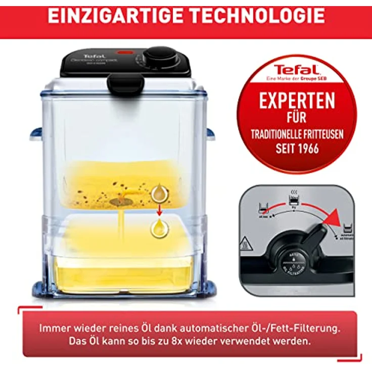 Tefal FR701616 Deep Fryer Oleoclean Compact Fritteuse, 2 Liter, mit Öl, silber, schwarz – Bild 4