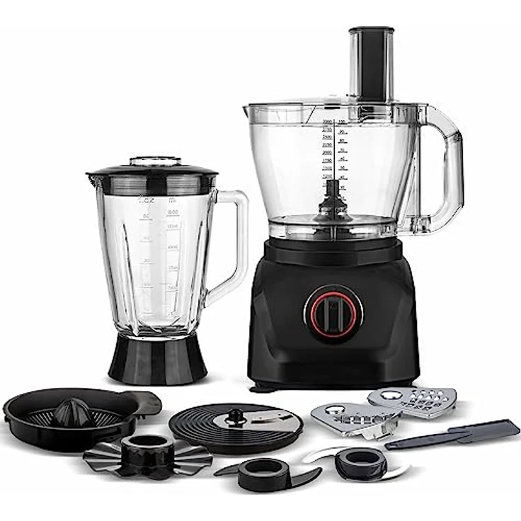 TurboTronic Küchenmaschine 1900W Food Processor mit Standmixer 3L Behälter 1,5L Glaskaraffe Raspelscheiben Zitruspresse Zerkleinerer Eiscrusher Power - Preisvergleich – Bild 1