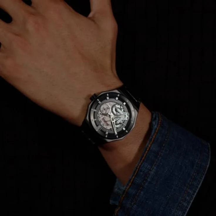 HUGO Multi Zifferblatt Quarz Uhr für Herren Kollektion #Grail Skeleton mit Edelstahlarmband und schwarzer Ionenbeschichtung – Bild 5