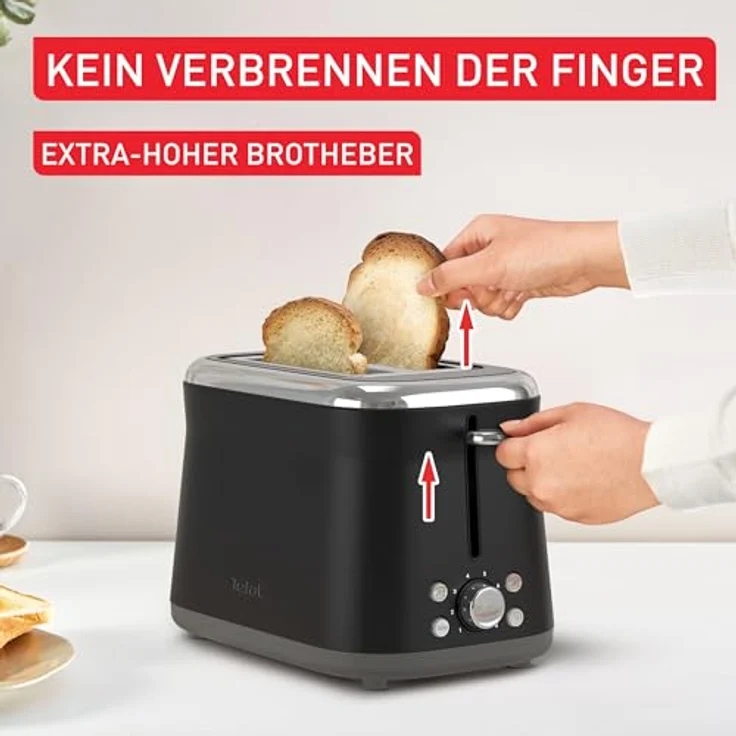Tefal TT7208E0, Toaster mit 850 Watt, 2 Schlitzen, Aufwärmfunktion, Brötchenaufsatz, Auftaufunktion, schwarz – Bild 5