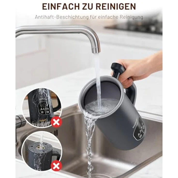 SIMPLETASTE Milchaufschäumer Elektrisch 4-in-1, Heißer & kalter Milchschaum, warmes Milch- und Kakaoerwärmen, 240 ml Fassungsvermögen, Antihaftbeschichtung, automatische Abschaltung, leise & BPA-frei – Bild 5