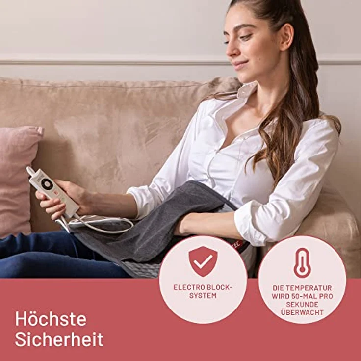 Imetec Intellisense Comfort, Mehrzweck-Heizkissen, für den ganzen Körper geeignet, schnelles Erhitzen, hypoallergener Stoff, 5 Temperaturen, Electro-Block-Sicherheitssystem, waschbar, 40 x 35 cm – Bild 3