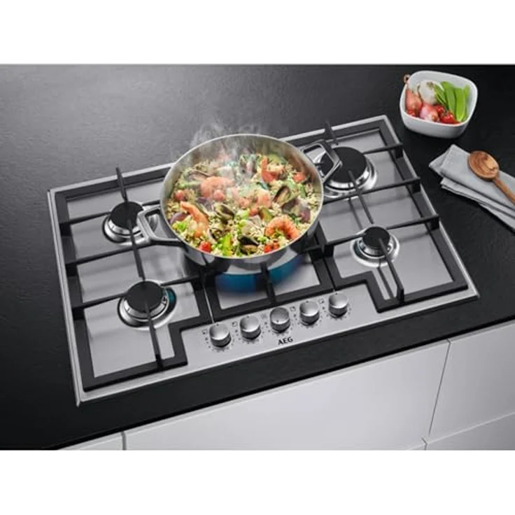 AEG HGB75400SM Slim Line Gaskochfeld, 75 cm, 5 Feuer, Edelstahl, Speed Burner Brenner, Wokbrenner, Gusseisen-Grillplatte, integrierte Zündung und Sicherheitsfunktion – Bild 2