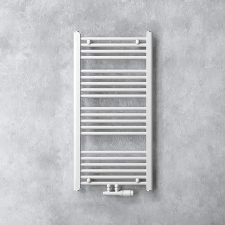 doporro Design Badheizung gerade 100x50cm Weiß Röhrenheizkörper Horizontal 2in1 Badheizkörper - Mittelanschluss oder Seitenanschluss