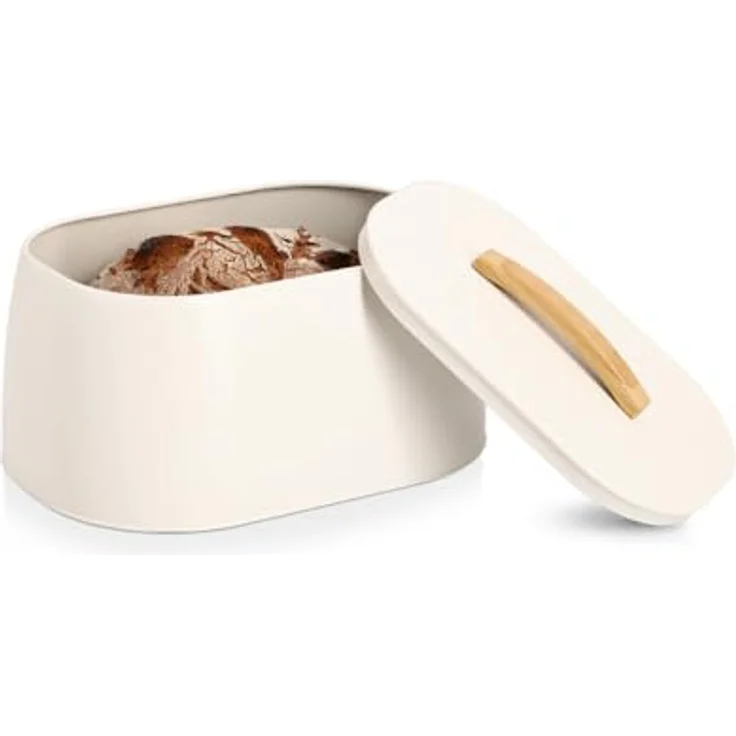 Zeller Present Brotkasten Metall Gummibaum, beige, 33.5x23.5x18.3 cm, luftdurchlässige Brotaufbewahrung – Bild 1