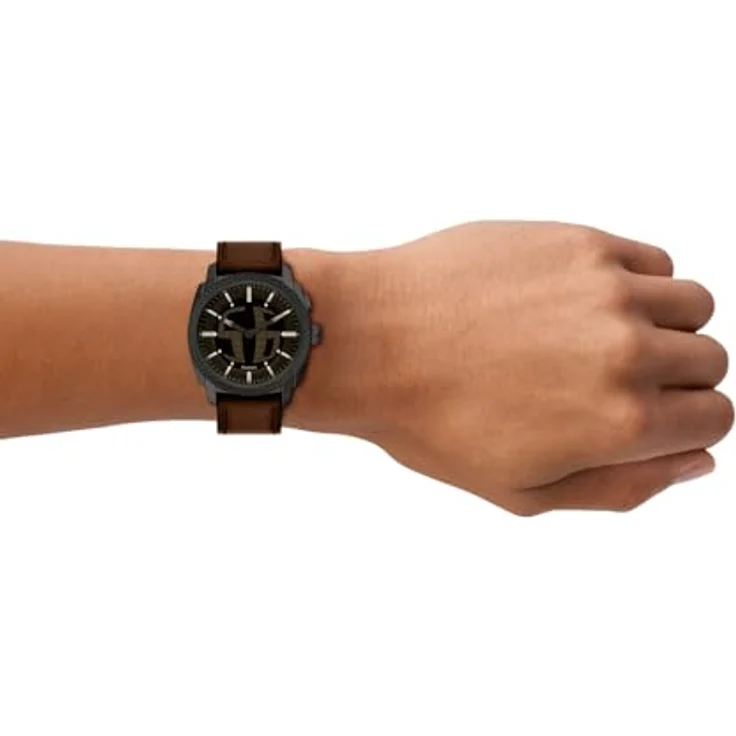 Fossil Machine Uhr für Herren, 41-mm Ana-Digi-Bigtic-Uhrwerk, schwarzes Edelstahlgehäuse, braunes Lederarmband, wasserdicht bis 50 m – Bild 2