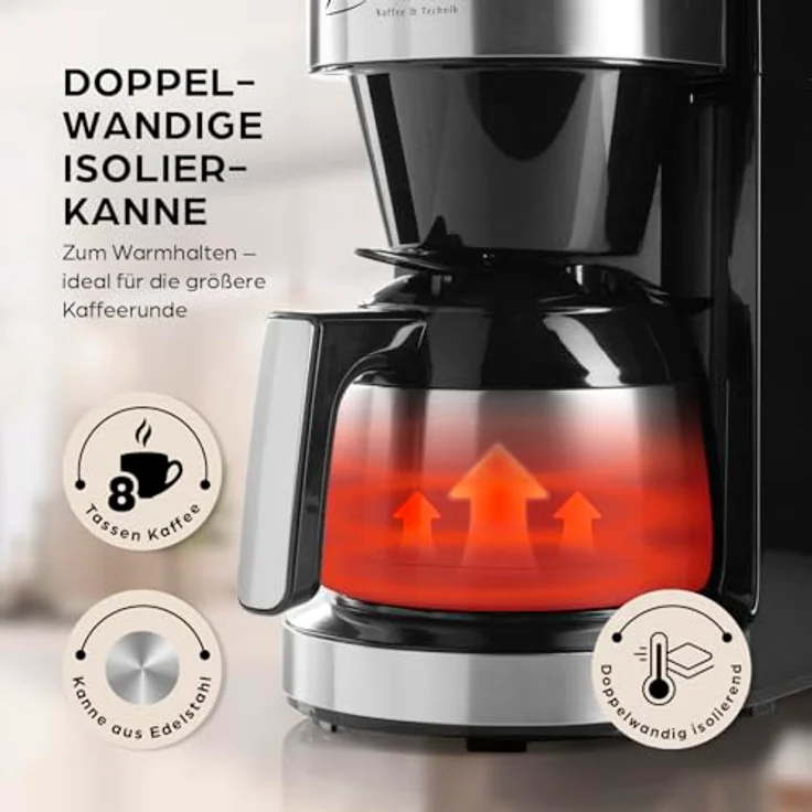 Barista Kaffee & Technik Barista Filterkaffeemaschine Touch Iso, 800W schwarz mit digitalem Touch-Display, Mahlwerk und Isolierkanne, inkl. Timerfunktion und waschbarem Permanentfilter – Bild 3