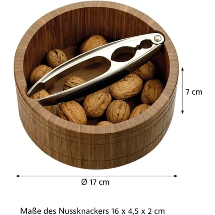 Kesper Nussschale mit Nussknacker, Bambus & Edelstahl, Ø 17 cm/Höhe: 7 cm, Braun & Silber – Bild 2