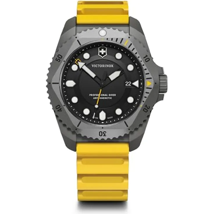 Victorinox Herren Armbanduhr Dive Pro Ø 43 mm, Swiss Made, Wasserdicht bis 300 m, Saphirglas, Gelb