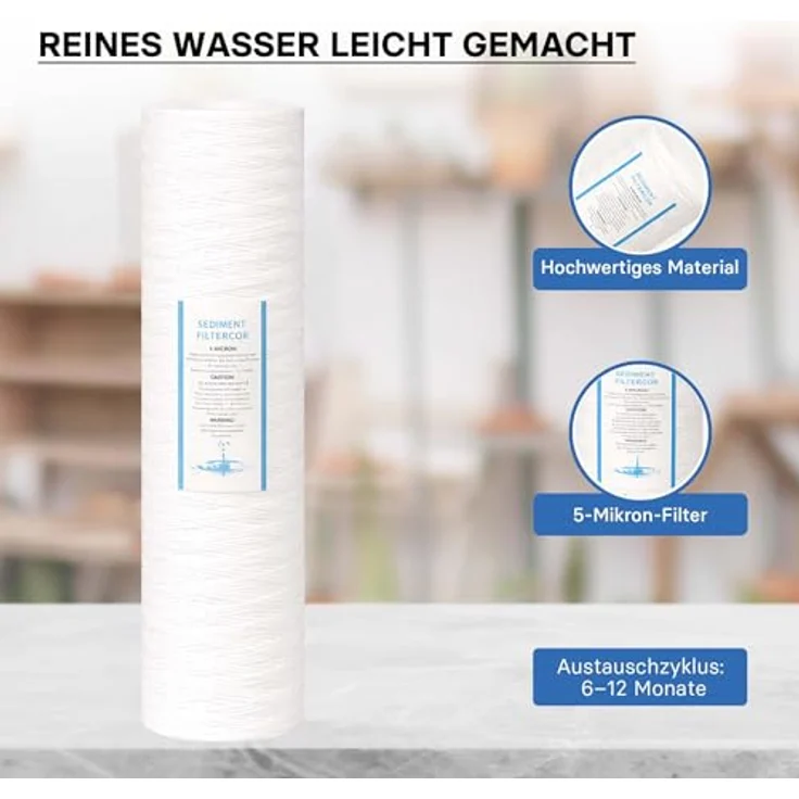 Naturewater PPW-20L 5 µ Baumwollfilter Kartusche, 508 mm (20 Zoll) für Umkehrosmoseanlage, schnelle Wartung, hohe Filtereffizienz – Bild 4