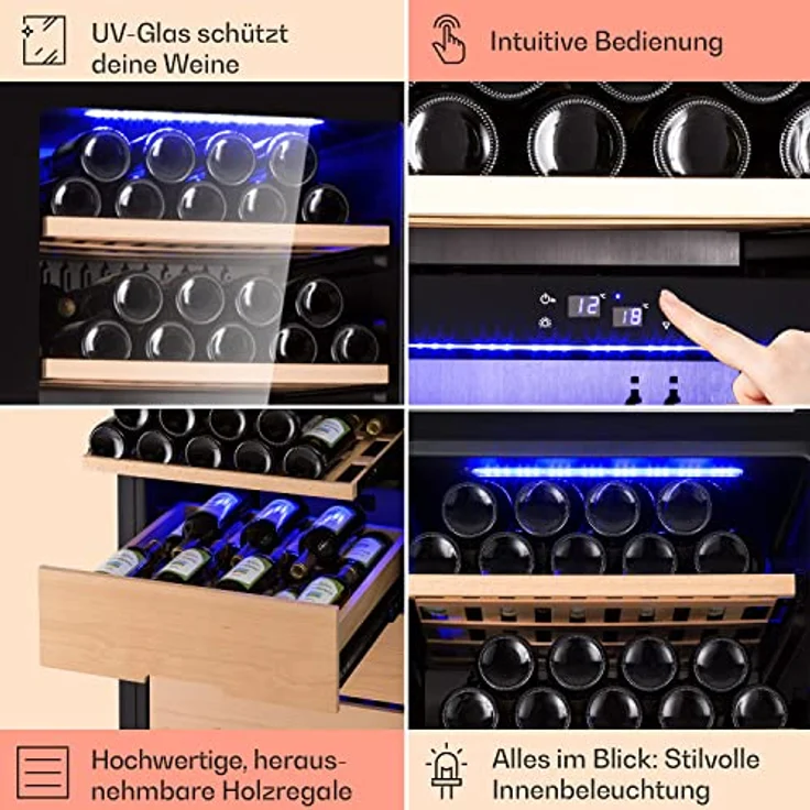 Klarstein Weinkühlschrank, 2 Zonen Kühlschrank mit Glastür, Klein, UV-Schutz, 5-18°C, 123 Flaschen – Bild 5