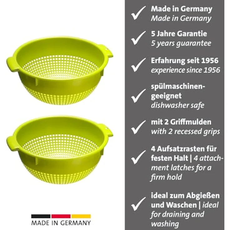 Westmark Seiher, Set aus 2 großen Küchensieben mit 2 Griffmulden und 4 Aufsatzrasten, apfelgrün, Kunststoff, ø 24 cm – Bild 2