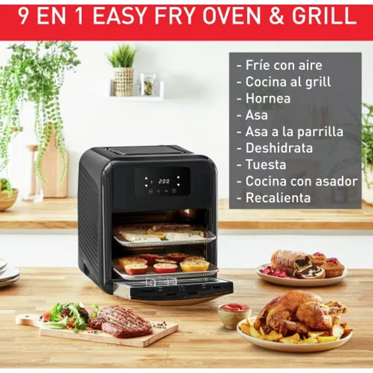 Moulinex Easy Fry Oven & Grill AL5018 Luftfritteuse, ohne Öl, 9-in-1, zum Frittieren, Backen, Grillen und mehr, Antihaftbeschichtung, 8 Programme für gesunde Mahlzeiten, 11 l, 6 Personen, Schwarz – Bild 5