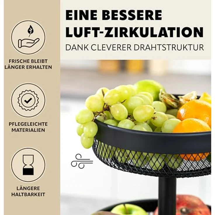 eluno 3-stöckige runde Obstetagere aus Metall, vielseitiger Brotkorb mit idealer Luftzirkulation, schwarz – Bild 4