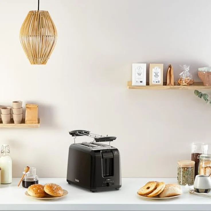 Tefal TT1A28 Vita 2-Schlitz-Toaster, 7 Bräunungsstufen, Stopptaste, Krümelschublade, Brötchenaufsatz, Kunststoff, schwarz – Bild 8