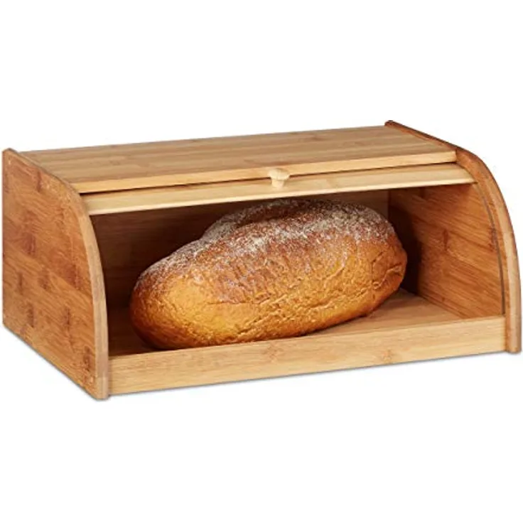 Relaxdays Bambus-Brotkorb, mit Rolldeckel, 40 x 27,5 x 16,5 cm, Frische Brotaufbewahrung, Natur Braun, Holz, Medium Wood Tone, 27.5 x 40 x 16.5 cm