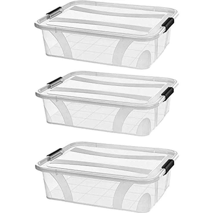 astor24 PREMIUM 3er XXL Set Aufbewahrungsbox transparent Organizer mit Deckel stapelbar. Ideal für Büro, Kinderzimmer, Küche & Werkstatt (3er Set 7 Liter) - Preisvergleich – Bild 1