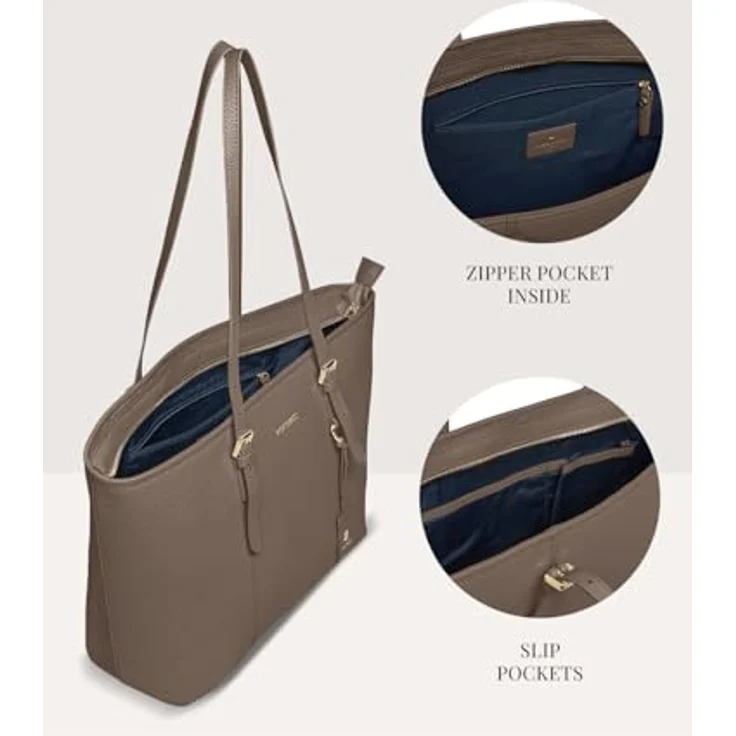 Lazarotti Bologna Leather Shopper Tasche, 100% Leder, grau, 35 cm x 13.5 cm x 28 cm – Bild 4