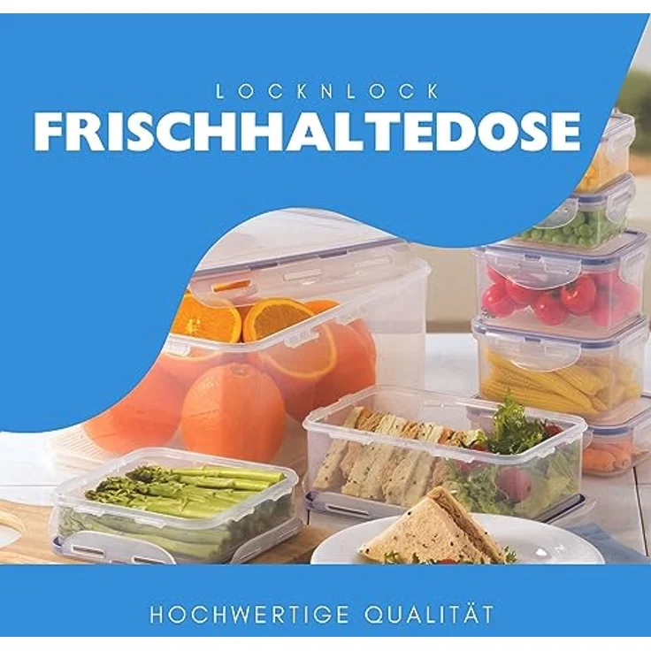 LocknLock 6er Set HPL812 Vorratsdosen - Frischhaltedosen 1 Liter - Geeignet zum Einfrieren und in der Mikrowelle - Food Box Meal-Prep-Boxen, Blau – Bild 2