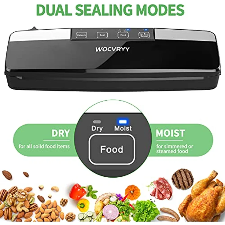 WOCVRYY Vakuumierer 6 in 1 Vakuumiergerät mit Cutter, 125W, Trocken- und Nasspumpmodus, Vakuum versiegelt, 65Kpa, LED Touchscreen, Extraktionsfunktion, 10 Profi-Folienbeute, 8-Fache Frische Länger – Bild 2