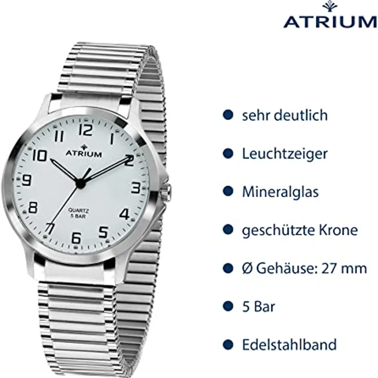 ATRIUM Damen Uhr Armbanduhr Edelstahl A13 50 Zugband – Bild 4