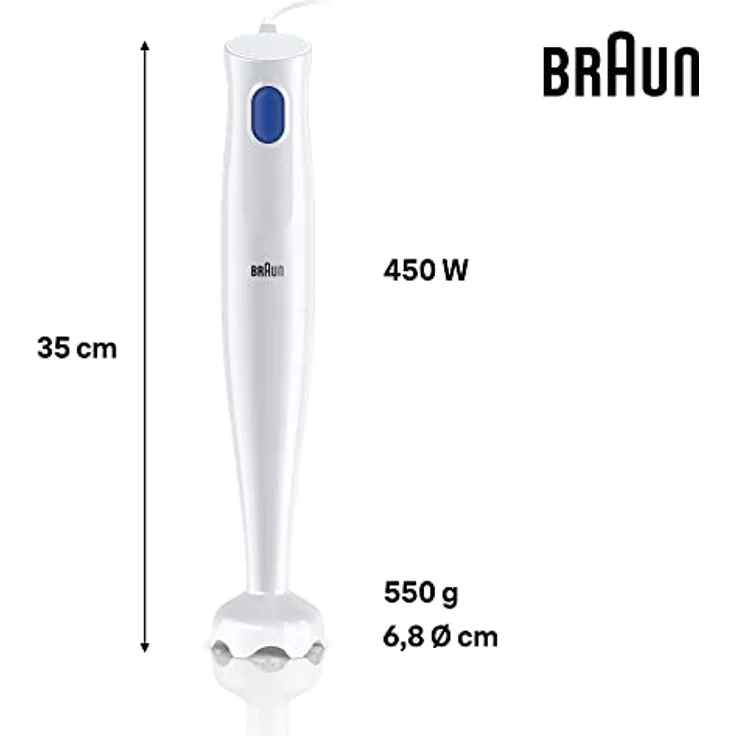 Braun MQ10.000P Stabmixer, 450 Watt, 1 Geschwindigkeit, EasyTwist System, Kunststoff-Fuß, weiß, blau – Bild 6