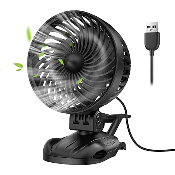 OUILA Mini USB Ventilator, Tischventilator Clip Fan mit 9 Geschwindigkeiten, 360° Drehung, 2-in-1 Design - Schwarz (USB-Betrieben) – Bild 1
