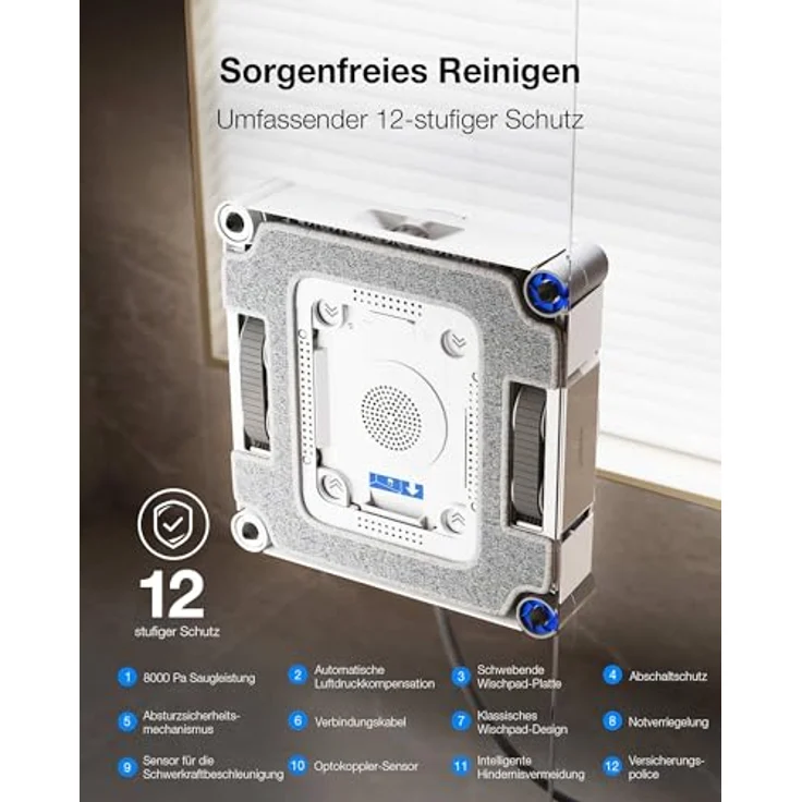 ECOVACS WINBOT W3 OMNI, Fensterputzroboter mit Multifunktionsstation, automatischer Reinigung der Wischpads, TruEdge-Technologie, 12-stufiges Schutzsystem – Bild 9