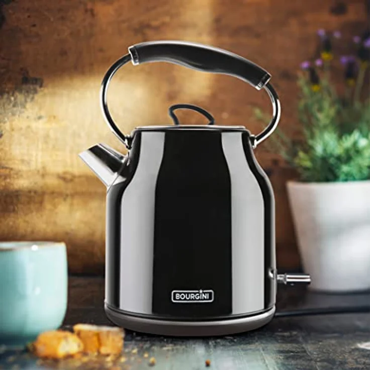 BOURGINI Nostalgic Water Kettle Deluxe - Retro Wasserkocher - 1.7L Fassungsvermögen - Schwarz – Bild 2