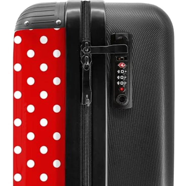 NoBoringSuitcases.com© Hartschalen-Trolley Weiße Punkte auf rotem Hintergrund 55x35x20cm, 4 Rollen, Reisetasche mit Rollen, Koffer Handgepäck Flugzeug – Bild 5