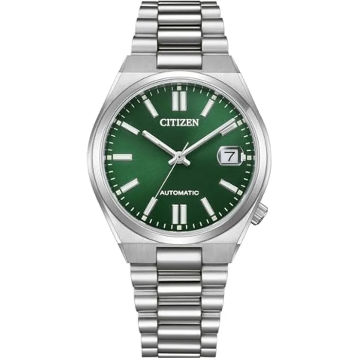 CITIZEN Damenuhr Automatik mit Edelstahl Gliederband 37 MM Saphirglas Datum Dunkelgrün NJ0200-50X, Mechanisches Uhrwerk mit automatischem Aufzug und Gangreserve von ca. 40 Stunden